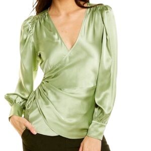 NWT Cinq a Sept Dorothea Silk Green Long Sleeve Top - Sz L